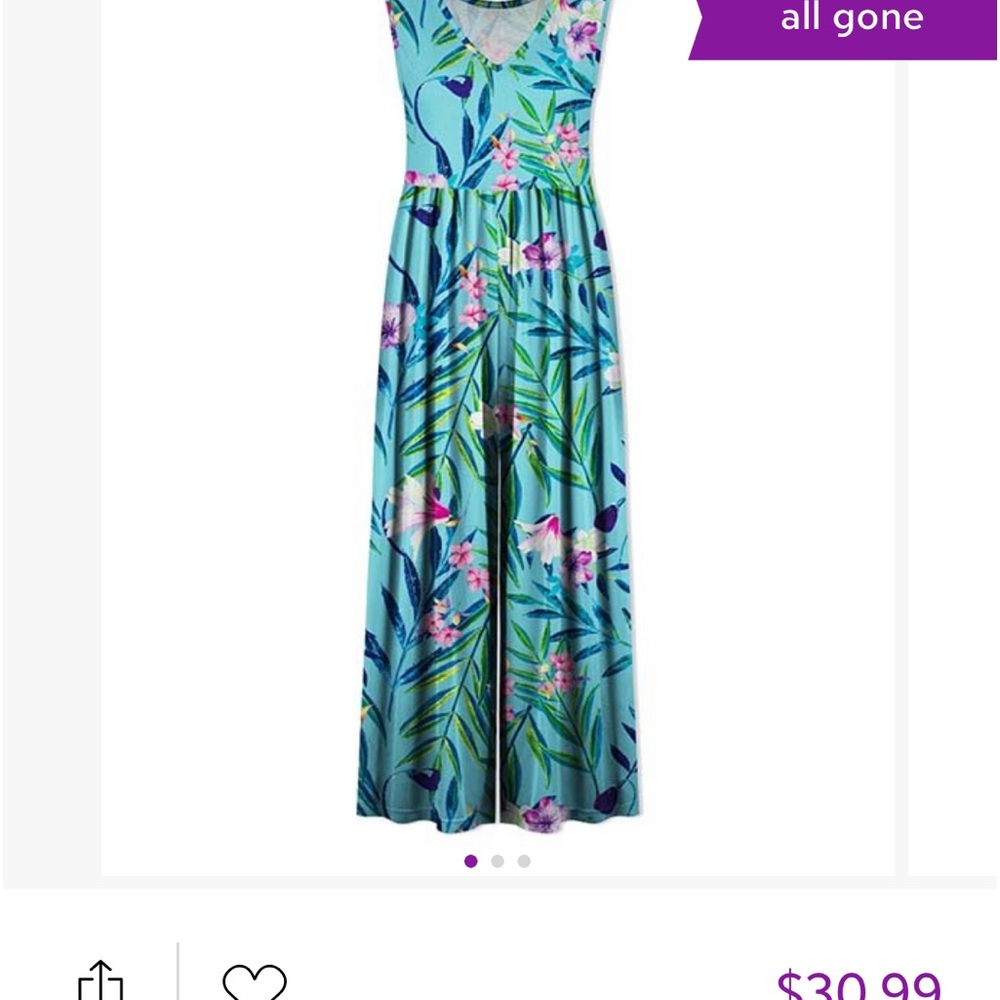 NIB Love You Dear Turquoise & Green Floral V Neck Palazzo Sleeveless Jumpsuit
